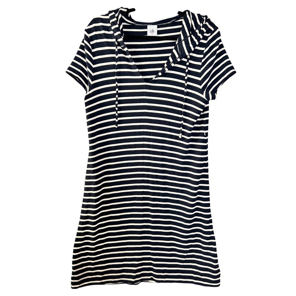 Cabi Navy Dockside Striped Hooded Dress Women's Medium  V-Neck 5409